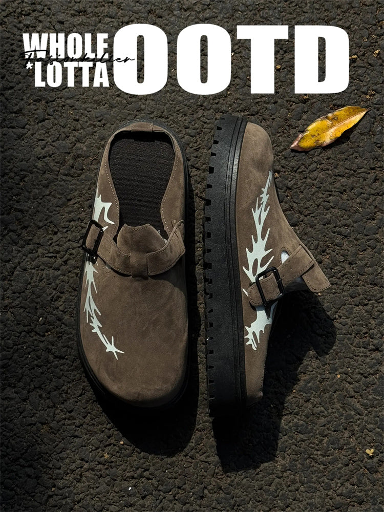 FIRSTCORNER Terra Mule – Retro Leather Clogs for Everyday Comfort