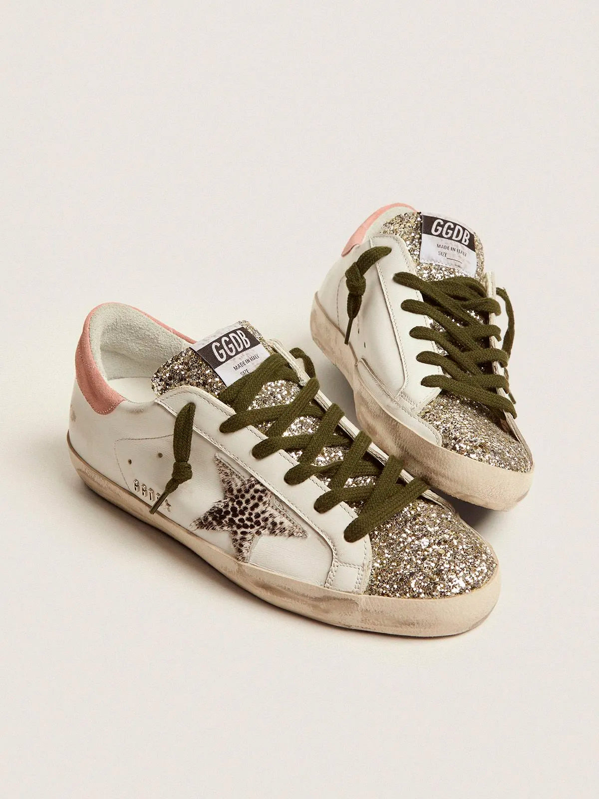 Super-Star LTD sneakers with silver glitter and animal-print pony skin star