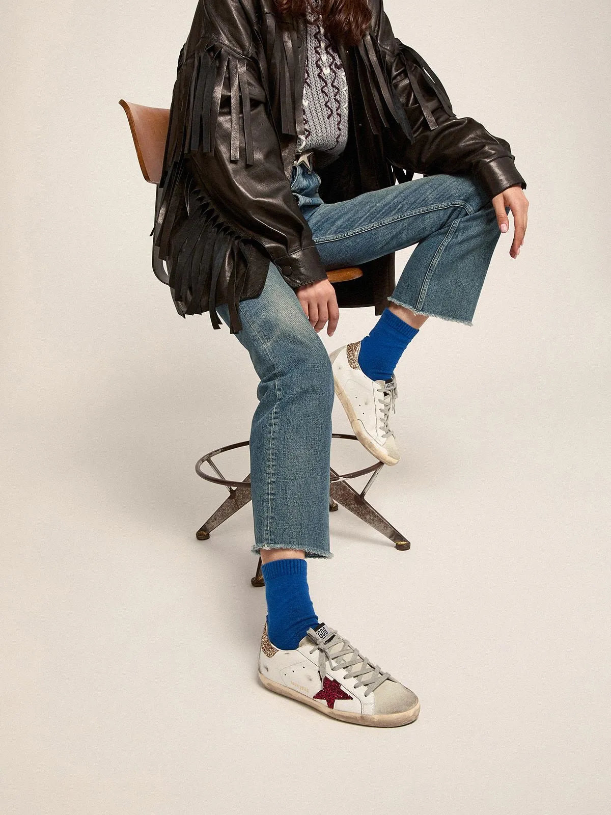 Super-Star sneakers with colored glitter star and heel tab