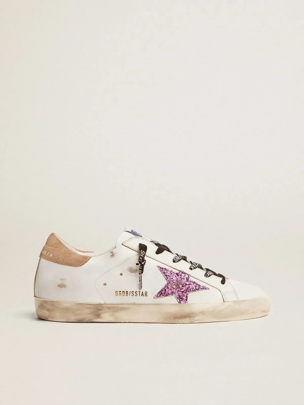 Super-Star sneakers in white leather with lavender-colored glitter star