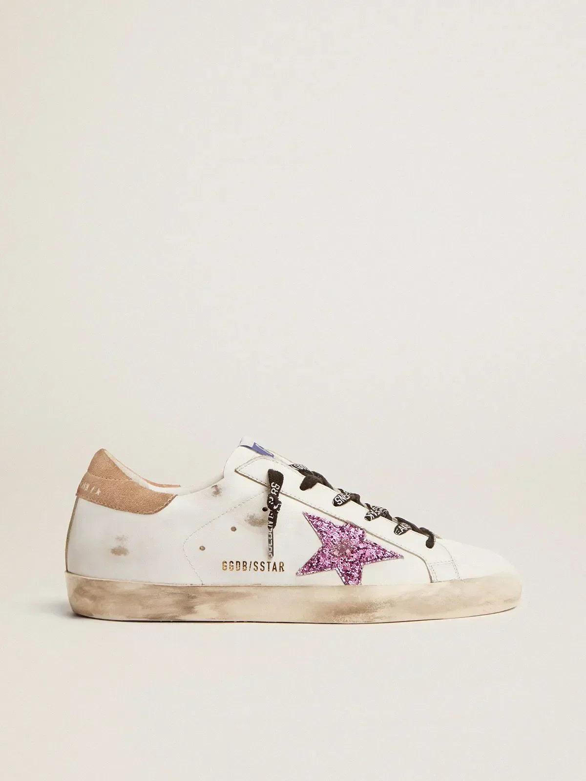 Super-Star sneakers in white leather with lavender-colored glitter star