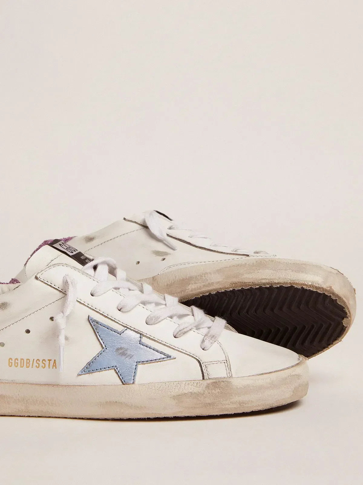 Super-Star sneakers with lavender glitter heel tab and light-blue metallic leather star