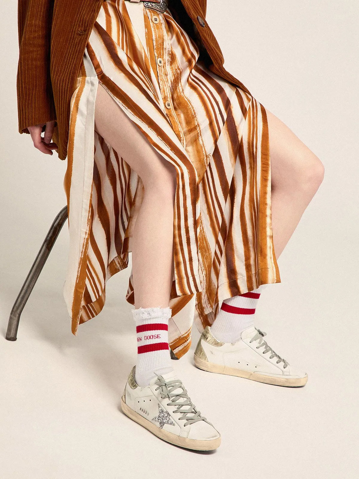 Super-Star sneakers with silver glitter star and glossy gold leather heel tab