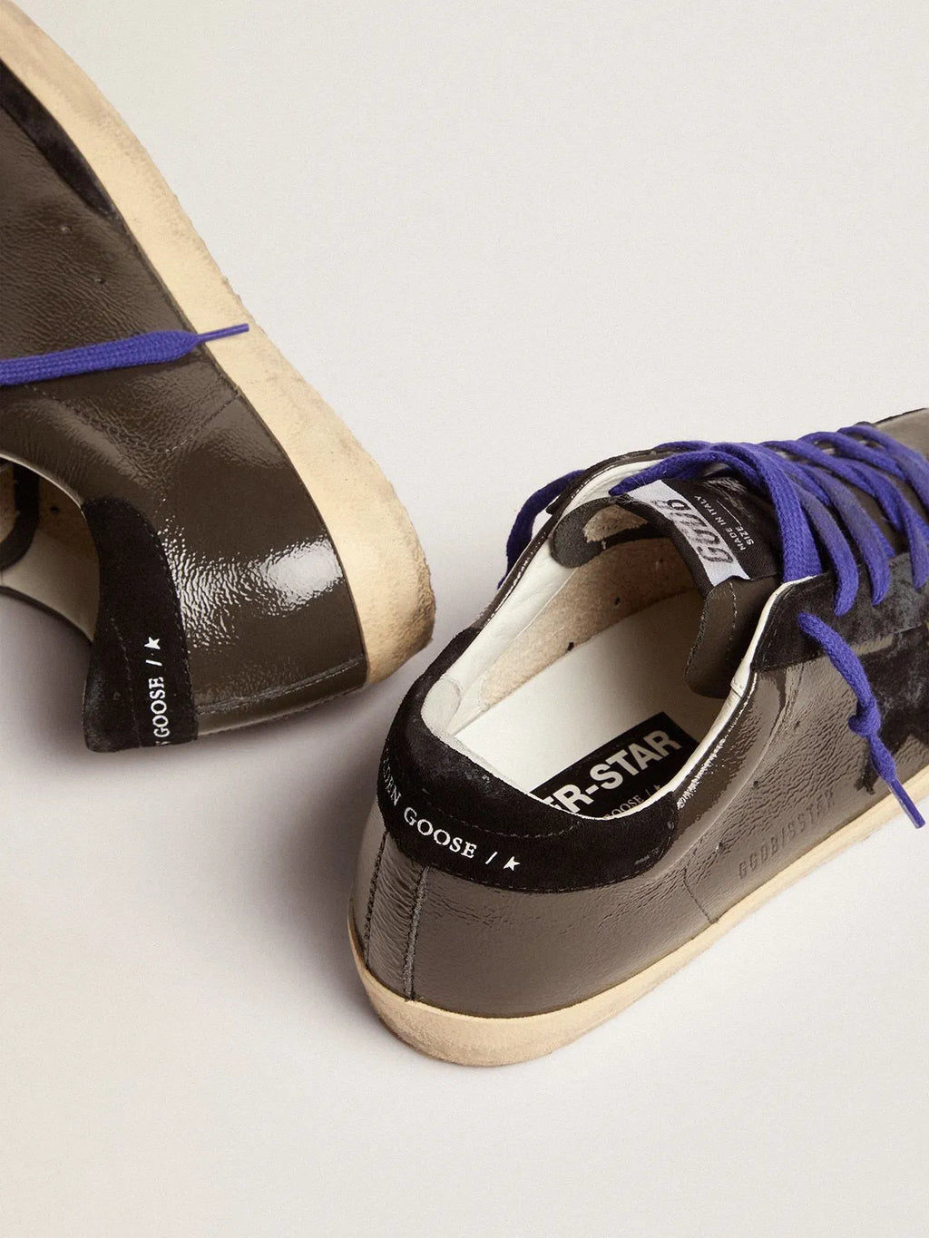 Super-Star sneakers in gray patent leather with black suede inserts