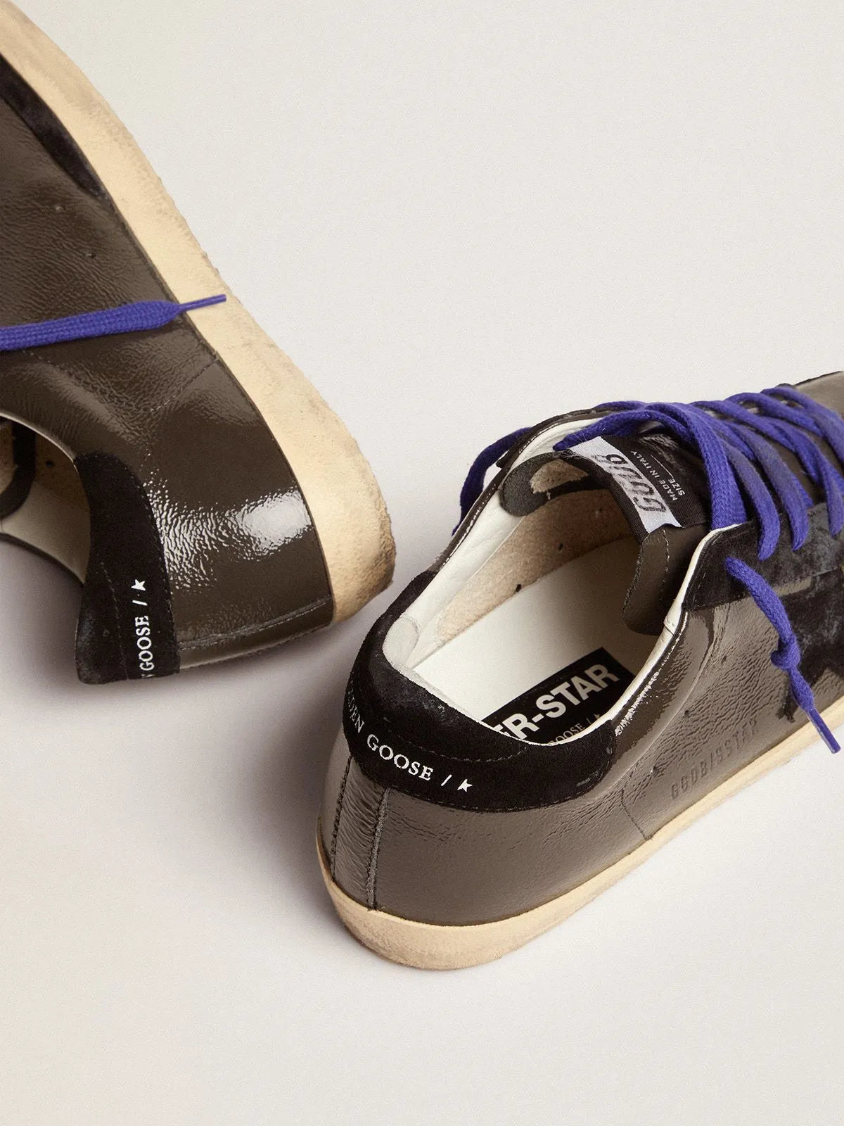 Super-Star sneakers in gray patent leather with black suede inserts